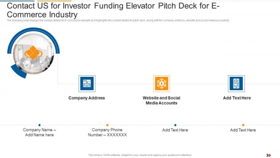 Contact Us For Investor Funding Elevator Pitch Deck For E Commerce Industry Infographics Pdf