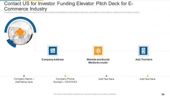 Contact Us For Investor Funding Elevator Pitch Deck For E Commerce Industry Infographics Pdf Contact Us For Investor Funding Elevator Pitch Deck For E Commerce Industry Infographics Pdf