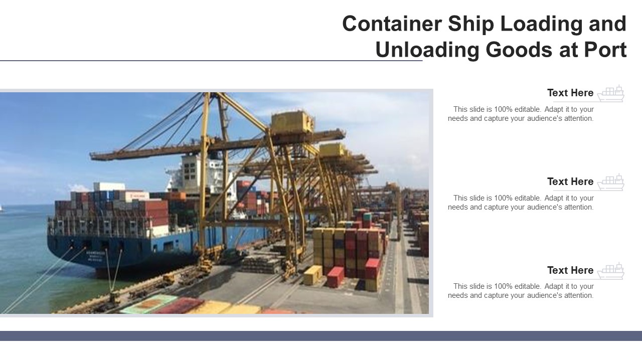 Container Ship Loading And Unloading Goods At Port Ppt PowerPoint Presentation Icon Skills PDF