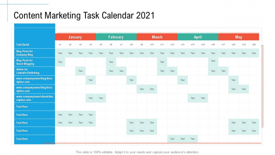 Content Marketing Task Calendar 2021 Initiatives And Process Of Content Marketing For Acquiring New Users Guidelines PDF