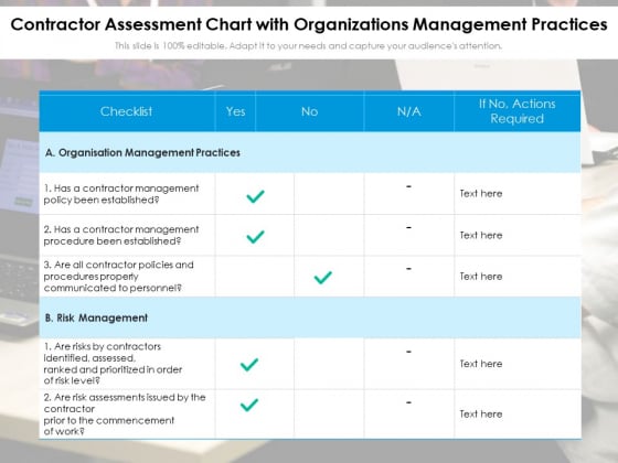 Contractor Assessment Chart With Organizations Management Practices Ppt PowerPoint Presentation Portfolio Maker PDF Contractor Assessment Chart With Organizations Management Practices Ppt PowerPoint Presentation Portfolio Maker PDF