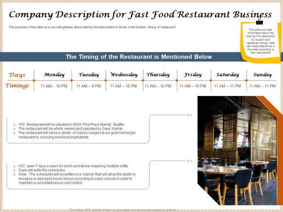 Convenience Food Business Plan Company Description For Fast Food Restaurant Business Professional PDF