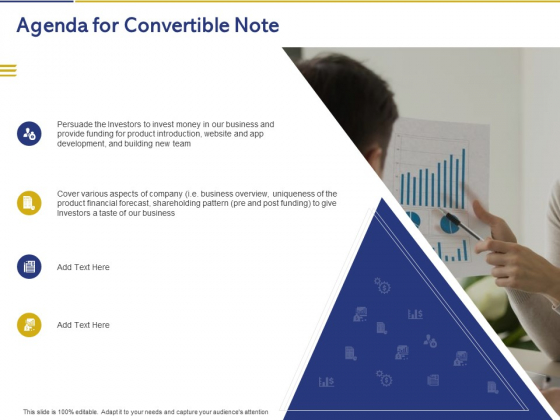 Convertible Note Pitch Deck Funding Strategy Agenda For Convertible Note Ppt PowerPoint Presentation Show Rules PDF
