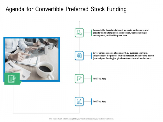 Convertible Preferred Stock Funding Pitch Deck Agenda For Convertible Preferred Stock Funding Portrait PDF Convertible Preferred Stock Funding Pitch Deck Agenda For Convertible Preferred Stock Funding Portrait PDF