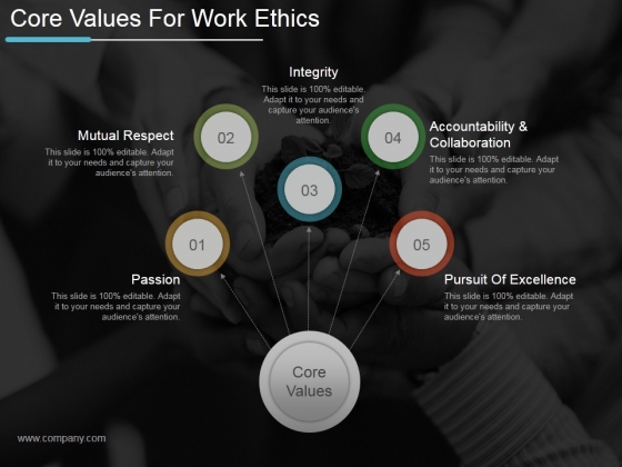 Core Values For Work Ethics Ppt PowerPoint Presentation Guidelines 