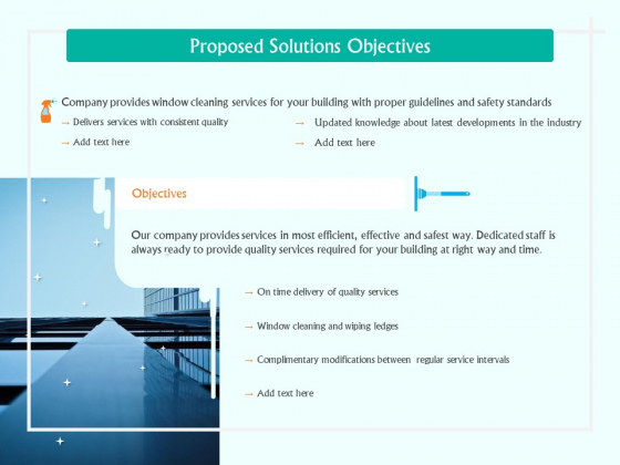 Corporate Building Window Cleaning Process Proposed Solutions Objectives Ppt Show Designs PDF Corporate Building Window Cleaning Process Proposed Solutions Objectives Ppt Show Designs PDF