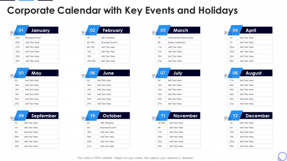 Corporate Calendar With Key Events And Holidays Guidelines PDF