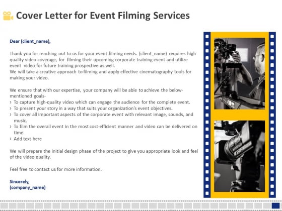 Corporate Event Filming Cover Letter For Event Filming Services Ppt Gallery Graphics Download PDF Corporate Event Filming Cover Letter For Event Filming Services Ppt Gallery Graphics Download PDF
