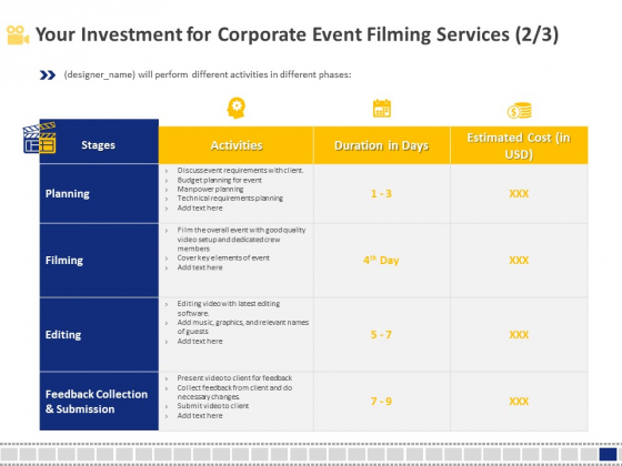 Corporate Event Filming Your Investment For Corporate Event Filming Services Filming Summary PDF Corporate Event Filming Your Investment For Corporate Event Filming Services Filming Summary PDF