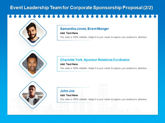 Corporate Partnership Event Leadership Team For Corporate Sponsorship Proposal Add Graphics PDF