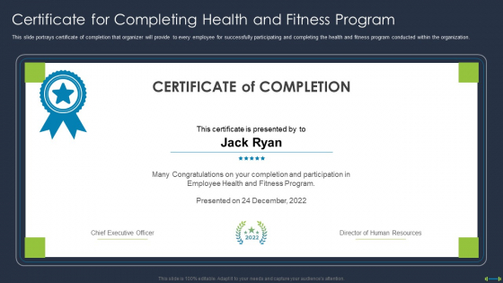 Corporate Physical Health And Fitness Culture Playbook Certificate For Completing Health Template PDF Corporate Physical Health And Fitness Culture Playbook Certificate For Completing Health Template PDF