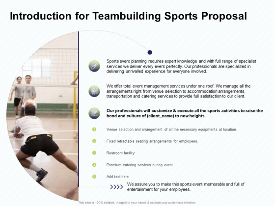 Corporate Sports Team Engagement Introduction For Teambuilding Sports Proposal Sample PDF Corporate Sports Team Engagement Introduction For Teambuilding Sports Proposal Sample PDF
