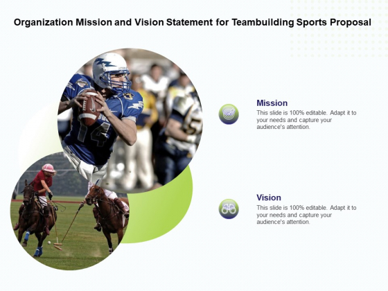 Corporate Sports Team Engagement Organization Mission And Vision Statement For Teambuilding Sports Proposal Diagrams PDF