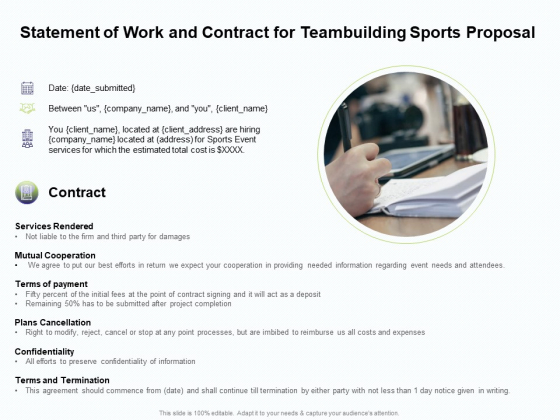 Corporate Sports Team Engagement Statement Of Work And Contract For Teambuilding Sports Proposal Background PDF Corporate Sports Team Engagement Statement Of Work And Contract For Teambuilding Sports Proposal Background PDF