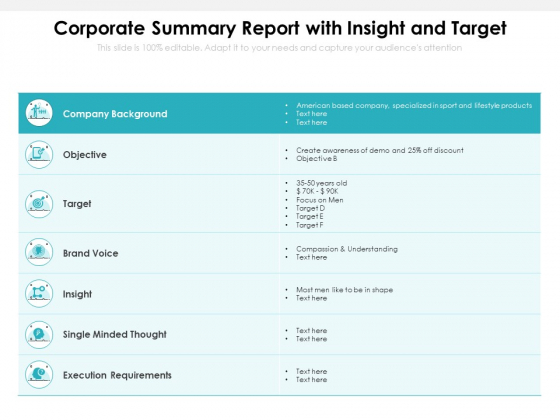Corporate Summary Report With Insight And Target Ppt PowerPoint Presentation Icon Pictures PDF Corporate Summary Report With Insight And Target Ppt PowerPoint Presentation Icon Pictures PDF