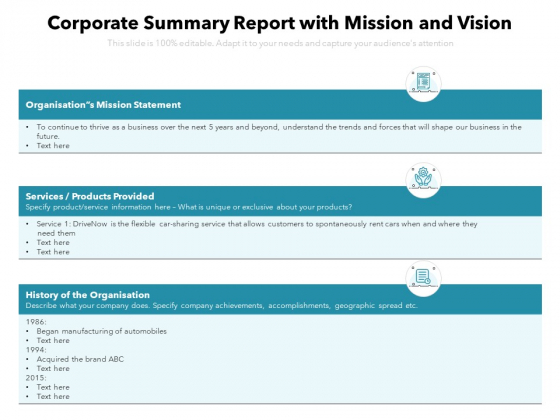 Corporate Summary Report With Mission And Vision Ppt PowerPoint Presentation File Examples PDF Corporate Summary Report With Mission And Vision Ppt PowerPoint Presentation File Examples PDF