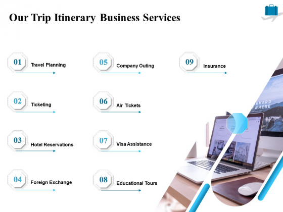 Corporate Travel Itinerary Our Trip Itinerary Business Services Ppt Show Backgrounds PDF