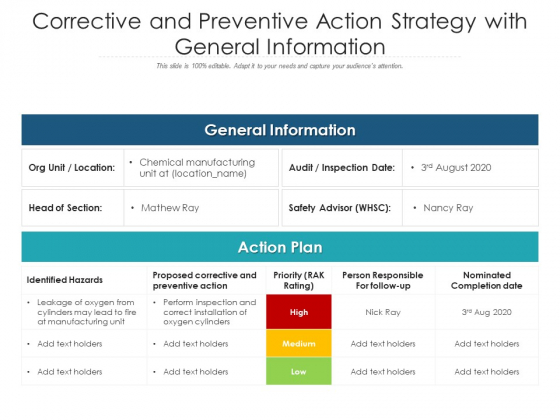 Corrective And Preventive Action Strategy With General Information Ppt PowerPoint Presentation Visual Aids Example File PDF Corrective And Preventive Action Strategy With General Information Ppt PowerPoint Presentation Visual Aids Example File PDF