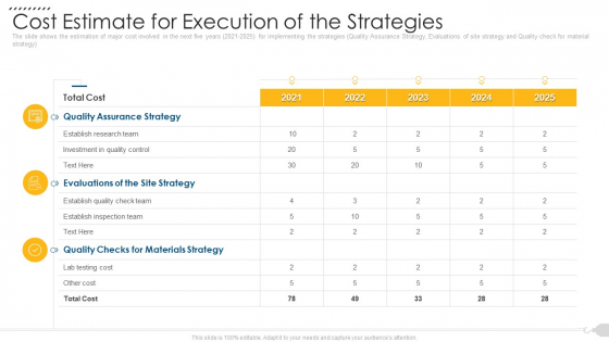 Cost Estimate For Execution Of The Strategies Mockup PDF
