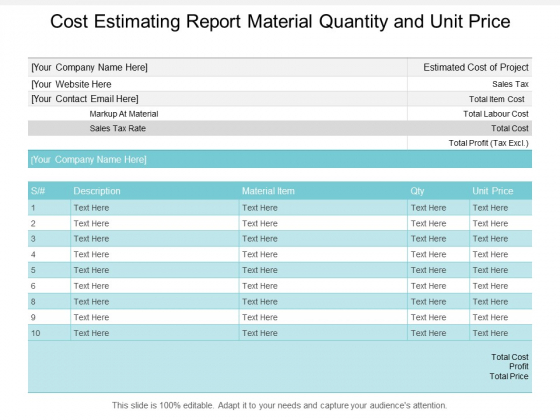 Cost Estimating Report Material Quantity And Unit Price Ppt PowerPoint Presentation Styles Graphics Download Cost Estimating Report Material Quantity And Unit Price Ppt PowerPoint Presentation Styles Graphics Download