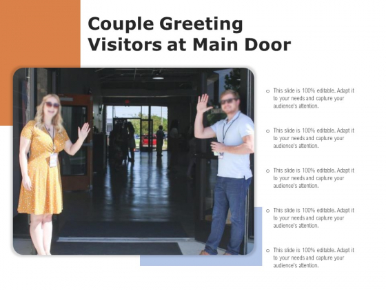 Couple Greeting Visitors At Main Door Ppt PowerPoint Presentation Styles Gridlines PDF