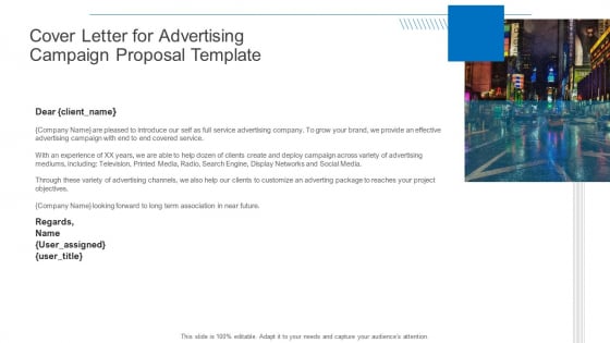 Cover Letter For Advertisement Campaign Proposal Template Clipart PDF