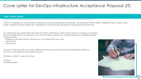 Cover Letter For Devops Infrastructure Acceptance Proposal IT Summary PDF