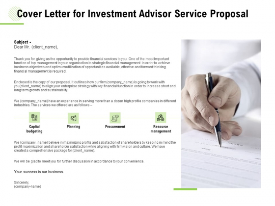 Cover Letter For Investment Advisor Service Proposal Ppt Infographics Background Image PDF Cover Letter For Investment Advisor Service Proposal Ppt Infographics Background Image PDF