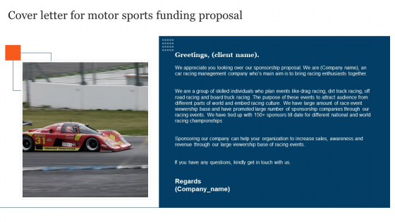 Cover Letter For Motor Sports Funding Proposal Structure PDF