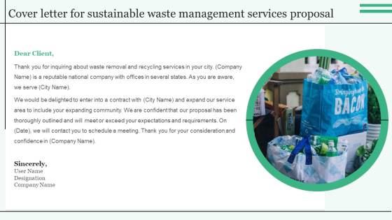 Cover Letter For Sustainable Waste Management Services Proposal Demonstration PDF