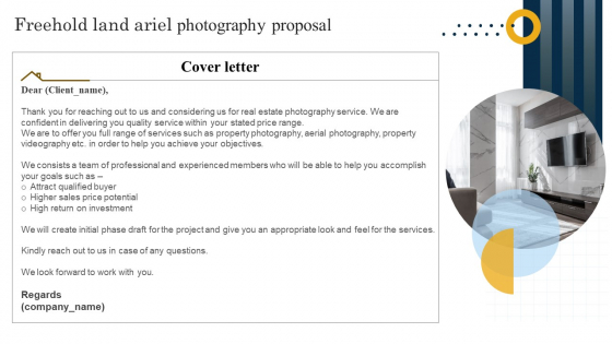 Cover Letter Freehold Land Ariel Photography Proposal Background PDF