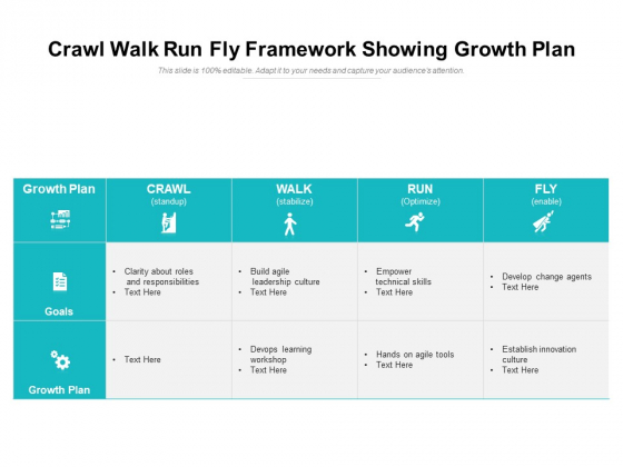 Crawl Walk Run Fly Framework Showing Growth Plan Ppt PowerPoint Presentation Gallery Smartart PDF