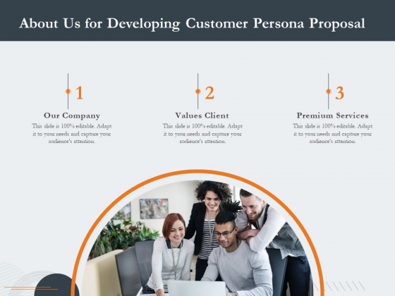 Creating Buyer Persona About Us For Developing Customer Persona Proposal Background PDF