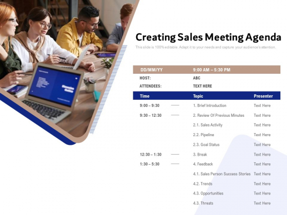 Creating Sales Meeting Agenda Ppt PowerPoint Presentation File Guide PDF