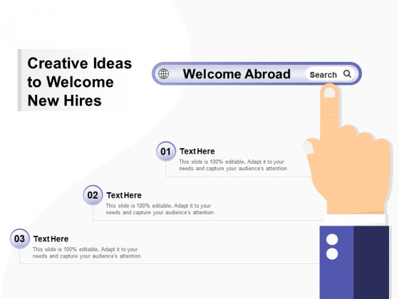 Creative Ideas To Welcome New Hires Ppt PowerPoint Presentation Inspiration Objects PDF