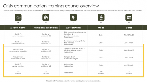 Crisis Communication Training Course Overview Professional PDF
