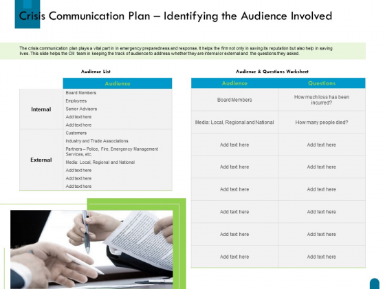 Crisis Management Crisis Communication Plan Identifying The Audience Involved Ppt Inspiration Diagrams PDF Crisis Management Crisis Communication Plan Identifying The Audience Involved Ppt Inspiration Diagrams PDF