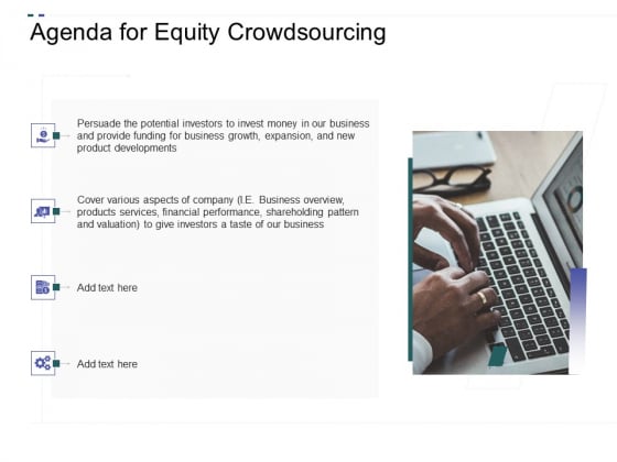 Crowd Sourced Equity Funding Pitch Deck Agenda For Equity Crowdsourcing Slides PDF