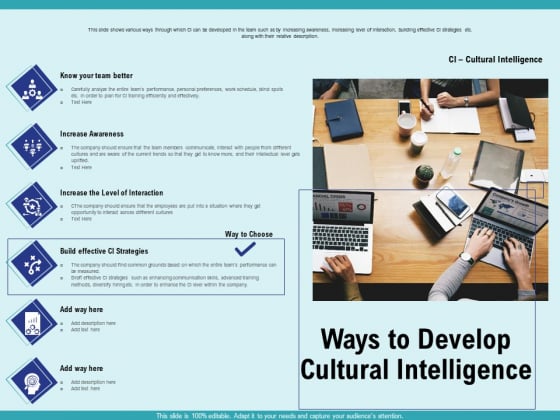 Cultural Intelligence Productive Team Enhanced Interaction Ways To Develop Cultural Intelligence Infographics PDF Cultural Intelligence Productive Team Enhanced Interaction Ways To Develop Cultural Intelligence Infographics PDF