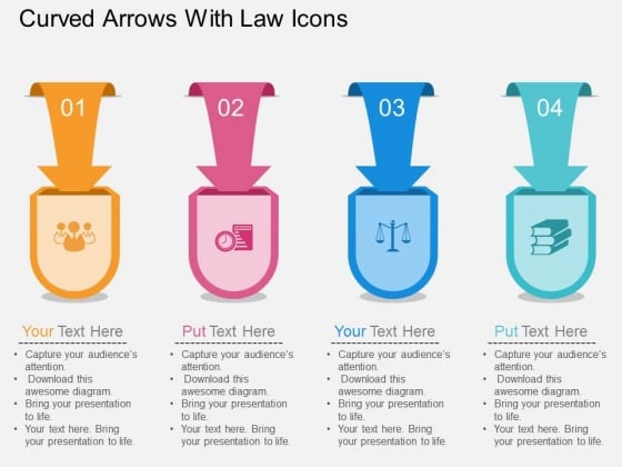 Curved Arrows With Law Icons Powerpoint Template