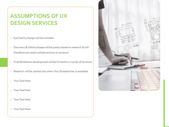 Customer Experience Interface Assumptions Of UX Design Services Ppt PowerPoint Presentation Show Example PDF Customer Experience Interface Assumptions Of UX Design Services Ppt PowerPoint Presentation Show Example PDF