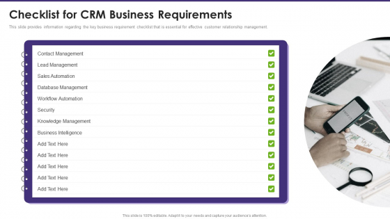 Customer Relationship Management Checklist For CRM Business Requirements Brochure PDF