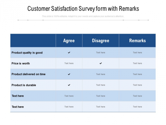 Customer Satisfaction Survey Form With Remarks Ppt PowerPoint Presentation Model Inspiration PDF Customer Satisfaction Survey Form With Remarks Ppt PowerPoint Presentation Model Inspiration PDF