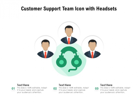 Customer Support Team Icon With Headsets Ppt PowerPoint Presentation Model Structure PDF
