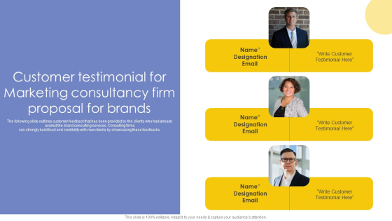 Customer Testimonial For Marketing Consultancy Firm Proposal For Brands Ppt Outline Inspiration PDF