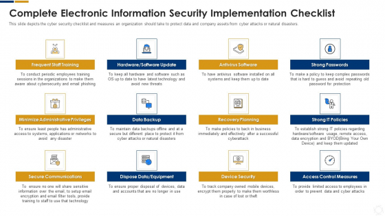 Cybersecurity Complete Electronic Information Security Implementation Checklist Ppt Inspiration Outline PDF