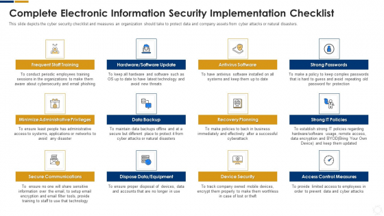 Cybersecurity Complete Electronic Information Security Implementation Checklist Ppt Inspiration Outline PDF Cybersecurity Complete Electronic Information Security Implementation Checklist Ppt Inspiration Outline PDF