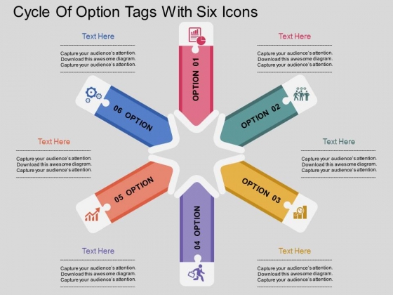 Cycle Of Option Tags With Six Icons Powerpoint Template Cycle Of Option Tags With Six Icons Powerpoint Template