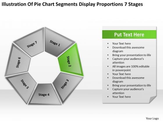 Chart Segments Display Proportions 7 Stages Business Development Plans PowerPoint Templates