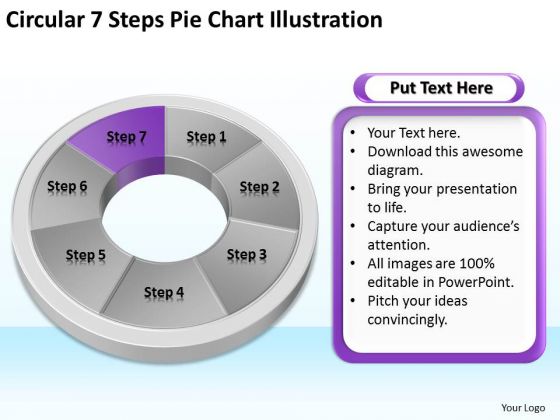 Circular 7 Steps Pie Chart Illustration Business Plan Sample PowerPoint Templates
